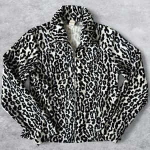 American Vintage Womens Leopard Print Jacket Black White Full Zip Small Faux Fur